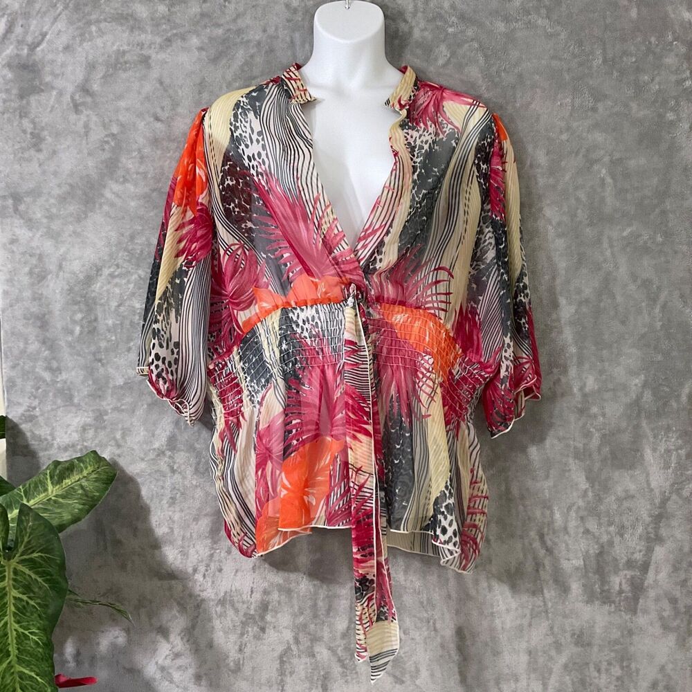 Lane Bryant Kimono Style Sheer Overlay Blouse/ Swimsuit Cover Up Women's 26/28
